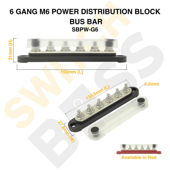 Sizing Guide 6 GANG M6 POWER DISTRIBUTION BLOCK
BUS BAR