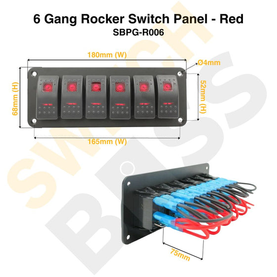 6 Gang Rocker Switch Panel - Red