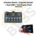 6 Rocker Switch + Cigarette Socket + Dual USB + Volt Display Panel-6
