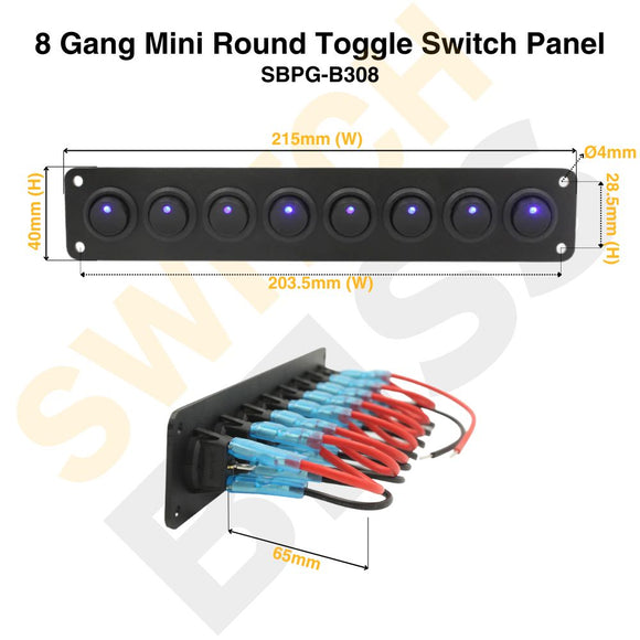 8 Gang Mini Round Toggle Switch Panel