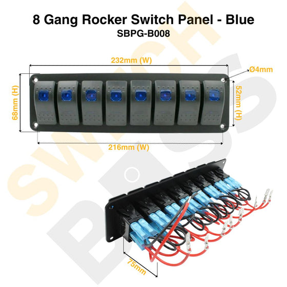 8 Gang Rocker Switch Panel - Blue