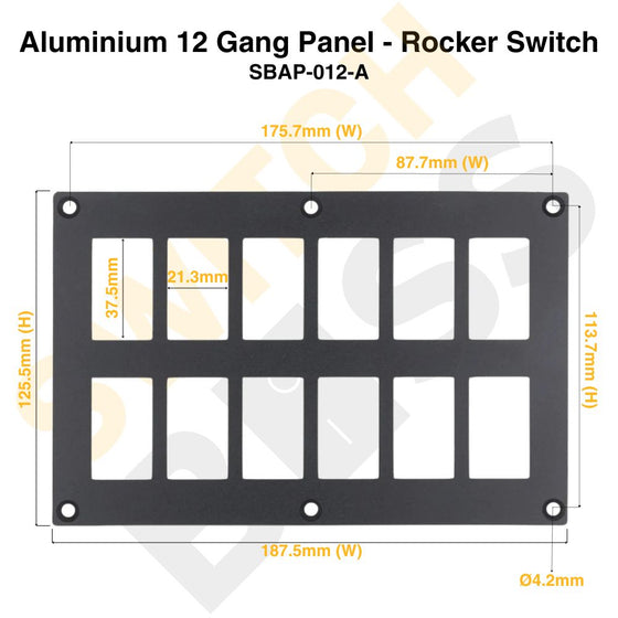Aluminium 12 Gang Panel - Rocker Switch