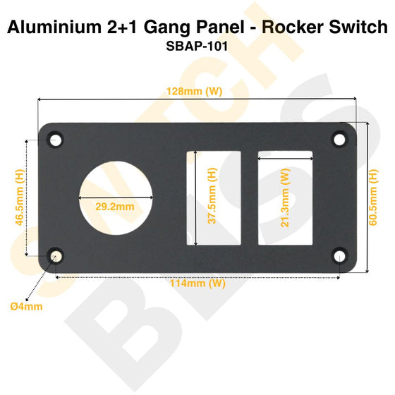 Aluminium 2+1 Gang Panel - Rocker Switch