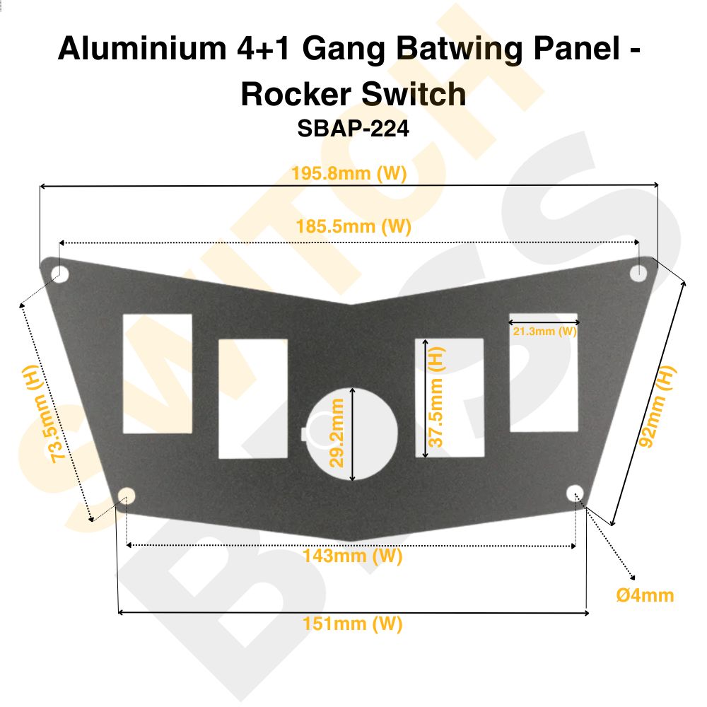 Aluminium 4+1 Gang Batwing Panel - Rocker Switch