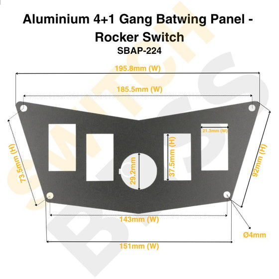 Aluminium 4+1 Gang Batwing Panel - Rocker Switch