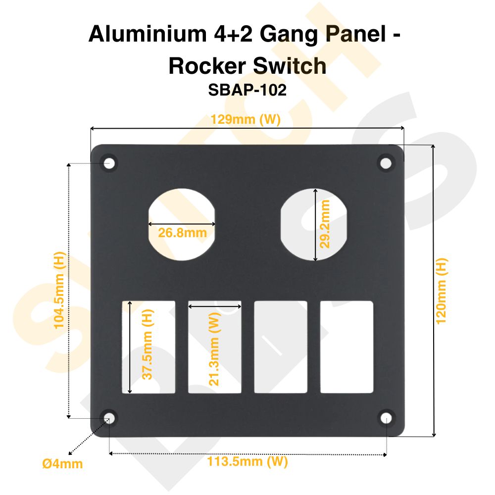 Aluminium 4+2 Gang Panel - Rocker Switch