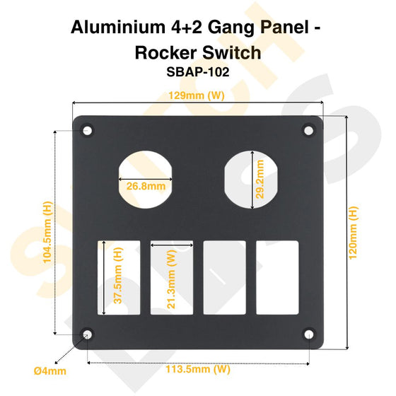 Aluminium 4+2 Gang Panel - Rocker Switch