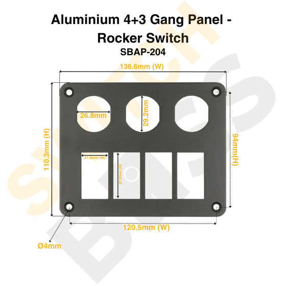 Aluminium 4+3 Gang Panel - Rocker Switch