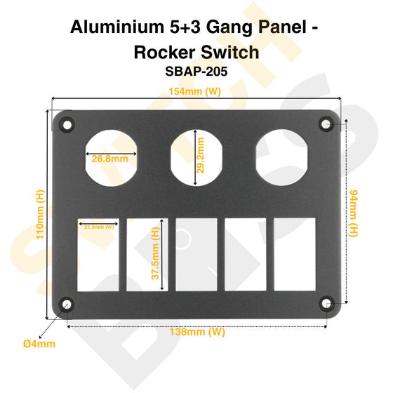 Aluminium 5+3 Gang Panel - Rocker Switch