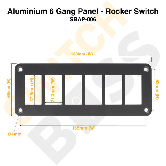 Sizing Guide Aluminium 6 Gang Panel - Rocker Switch
