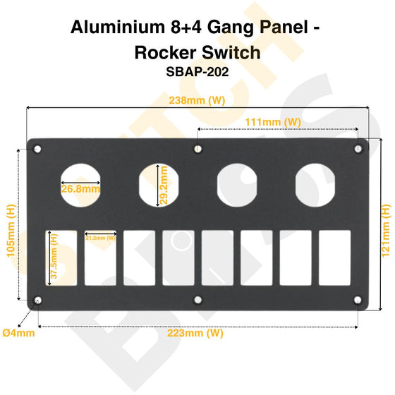 Aluminium 8+4 Gang Panel - Rocker Switch