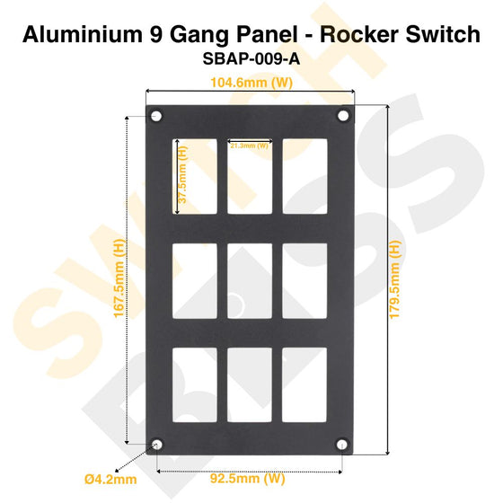 Aluminium 9 Gang Panel - Rocker Switch