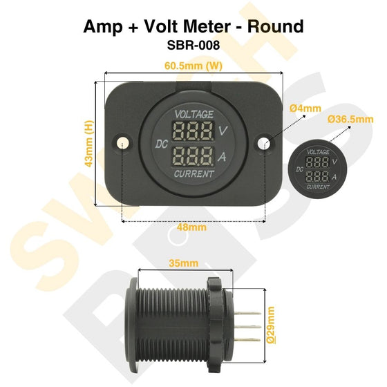 Amp + Volt Meter - Round