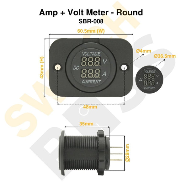 Amp + Volt Meter - Round