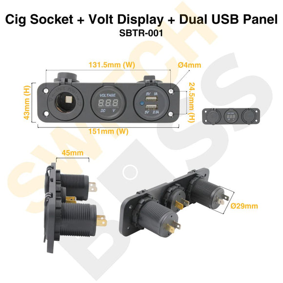 Cig Socket + Volt Display + Dual USB Panel