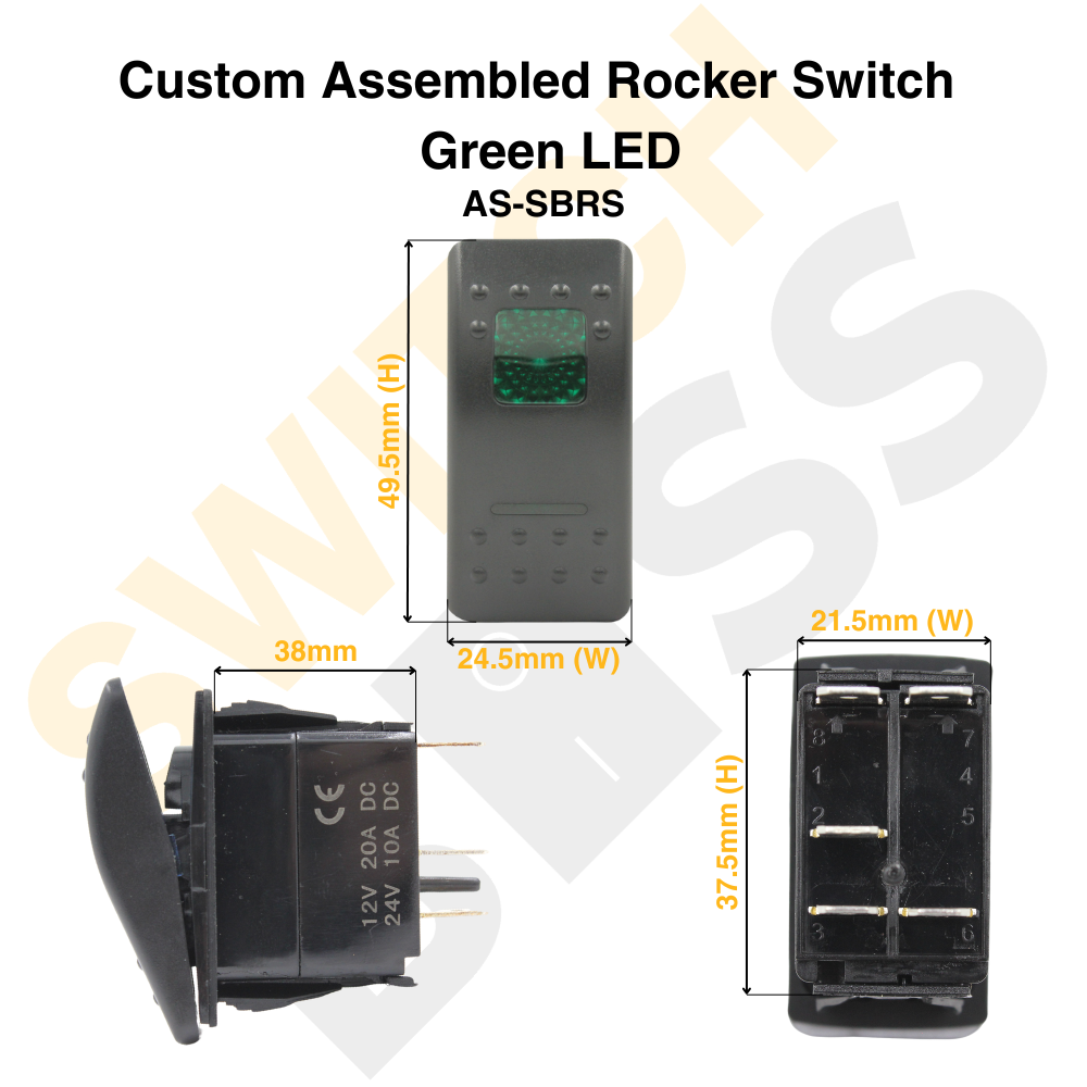Custom Assembled Rocker Switch - Green LED