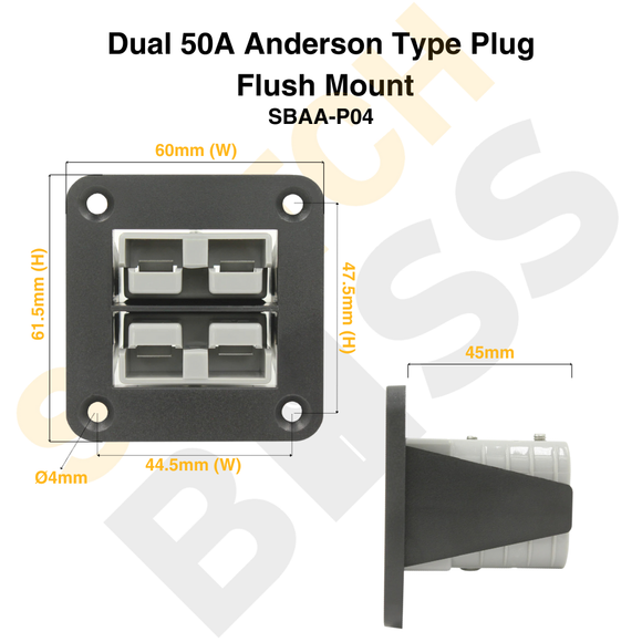 Dual 50A Anderson Type Plug - Flush Mount