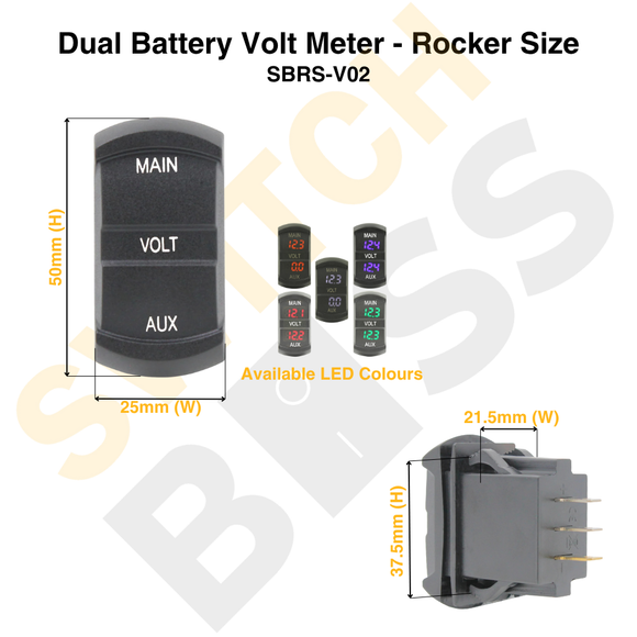 Dual Battery Volt Meter - Rocker Size