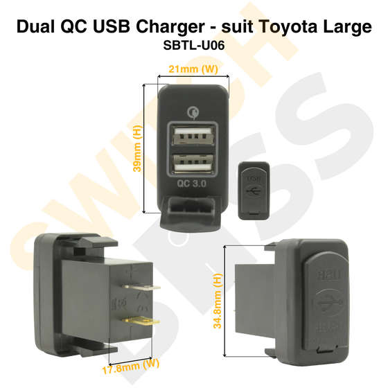 Dual QC USB Charger - suit Toyota Large