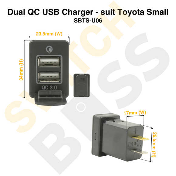 Dual QC USB Charger - suit Toyota Small