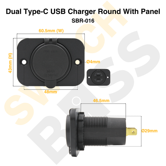 Dual Type-C USB Charger - Round