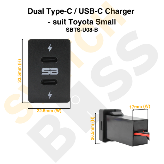 Dual Type-C / USB-C Charger - suit Toyota Small