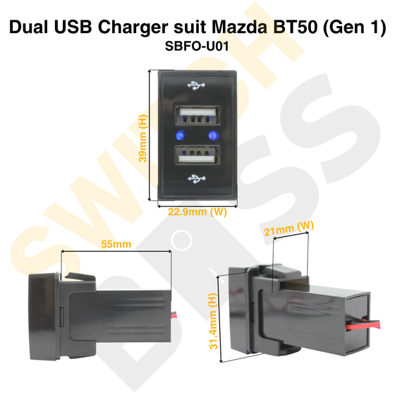 Dual USB Charger suit Mazda BT50 (Gen 1)