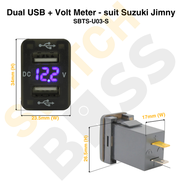 Dual USB + Volt Meter - suit Suzuki Jimny