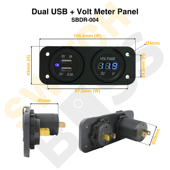 Dual USB + Volt Meter Panel