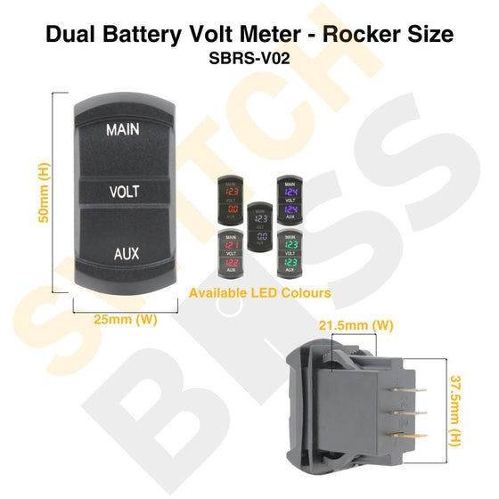 Dual Battery Volt Meter - Rocker Size