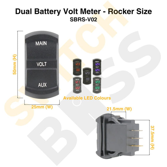 Dual Battery Volt Meter - Rocker Size