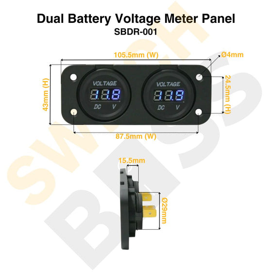 Dual Battery Voltage Meter Panel