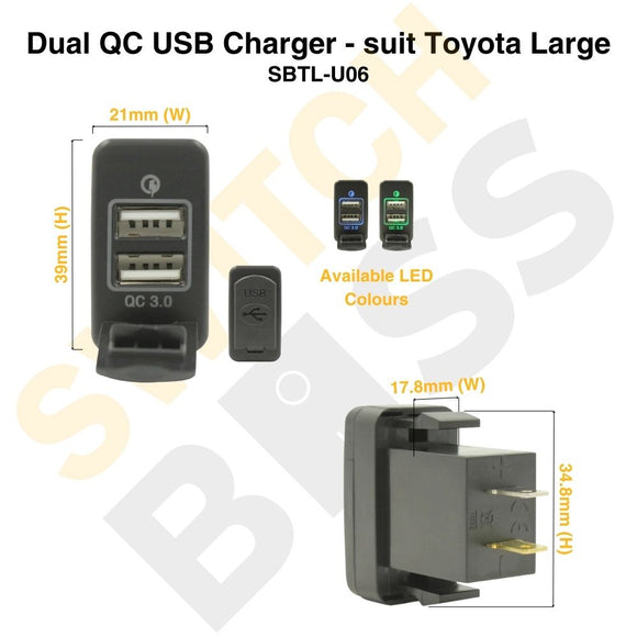 Dual QC USB Charger - suit Toyota Large