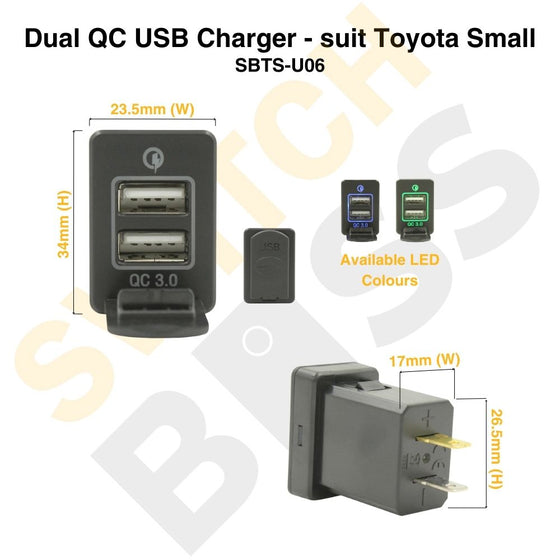 Dual QC USB Charger - suit Toyota Small
