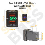 Dual QC USB + Volt Meter - suit Toyota Small
