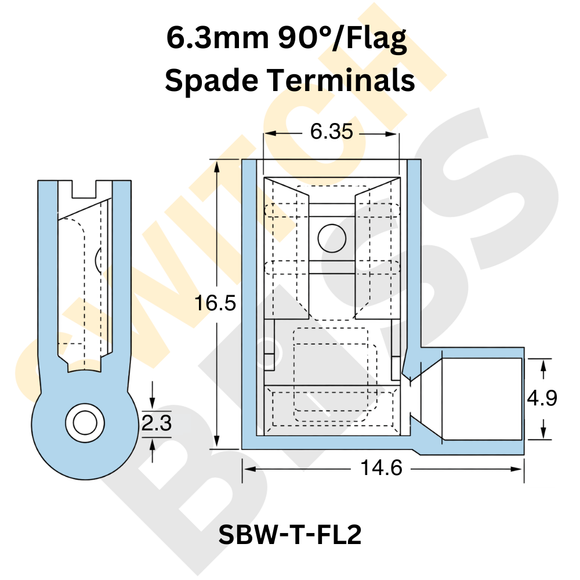 Blue 90°/Flag Spade Terminals