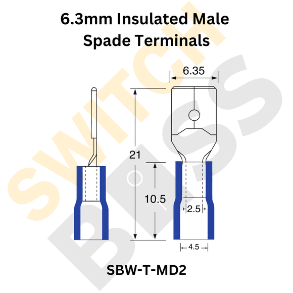 Insulated Male Spade Terminals Blue