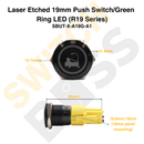 Laser Etched 19mm Push Switch/Green Ring LED (R19 Series)-32