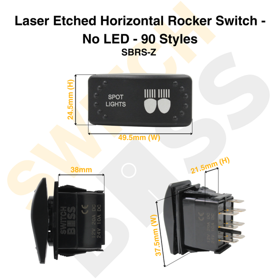 Laser Etched Horizontal Rocker Switch - No LED - 90 Styles