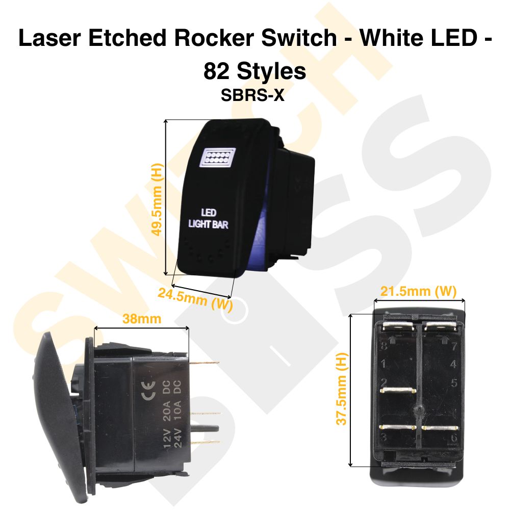 Laser Etched Rocker Switch - White LED - 88 Styles