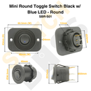 Mini Round Toggle Switch Black w/ Blue LED - Round-15