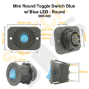 Mini Round Toggle Switch Blue w/ Blue LED - Round-15