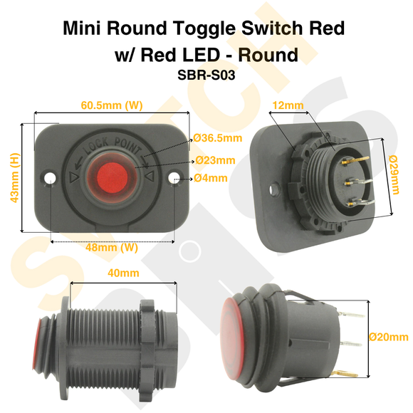 Mini Round Toggle Switch Red w/ Red LED - Round