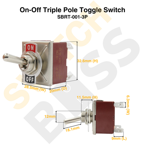 On-Off Triple Pole Toggle Switch