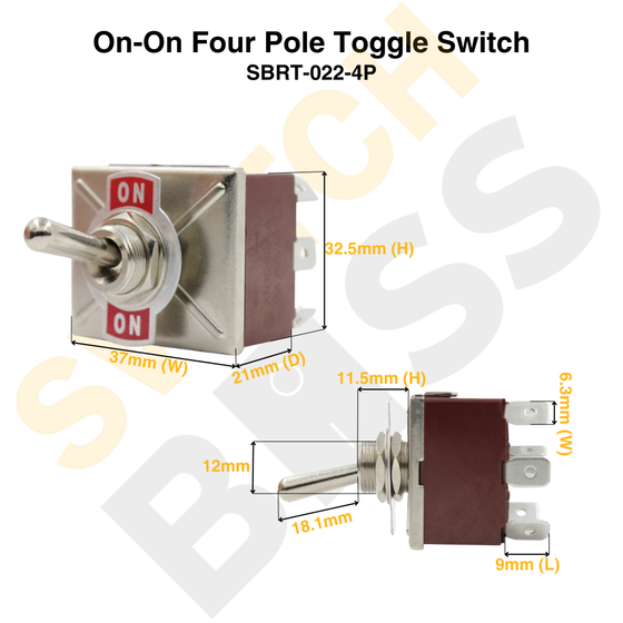 On-On Four Pole Toggle Switch