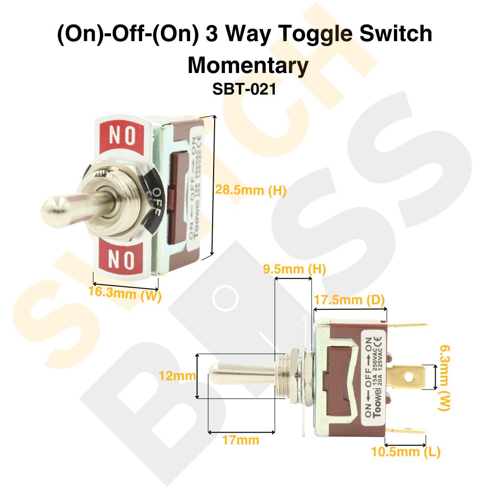 (On)-Off-(On) 3 Way Toggle Switch - Momentary
