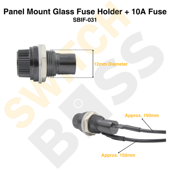 Panel Mount Glass Fuse Holder + 10A Fuse