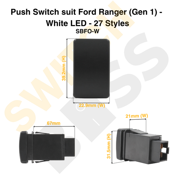 Push Switch suit Ford Ranger (Gen 1) - White LED - 27 Styles