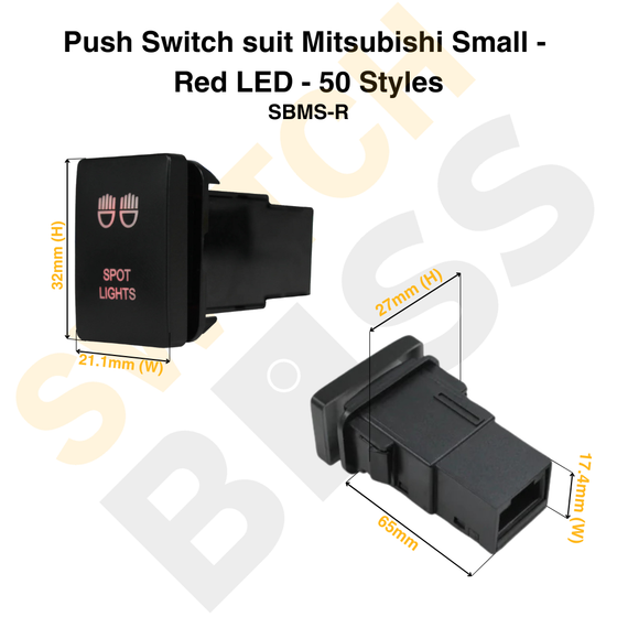 Push Switch suit Mitsubishi Small - Red LED - 50 Styles