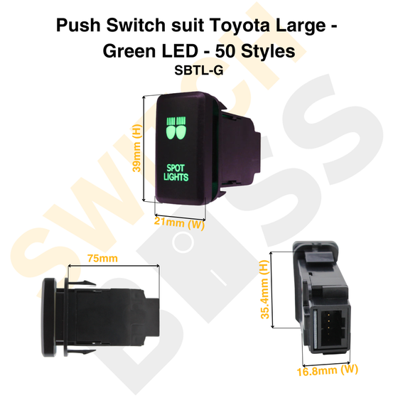 Push Switch suit Toyota Large - Green LED - 50 Styles